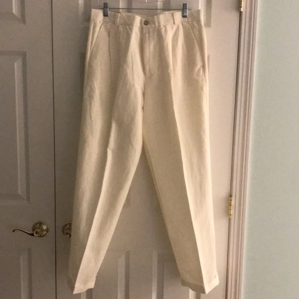 Dockers Premium Presidio Linen Blend White Pleated Cuffs Pants  33x32